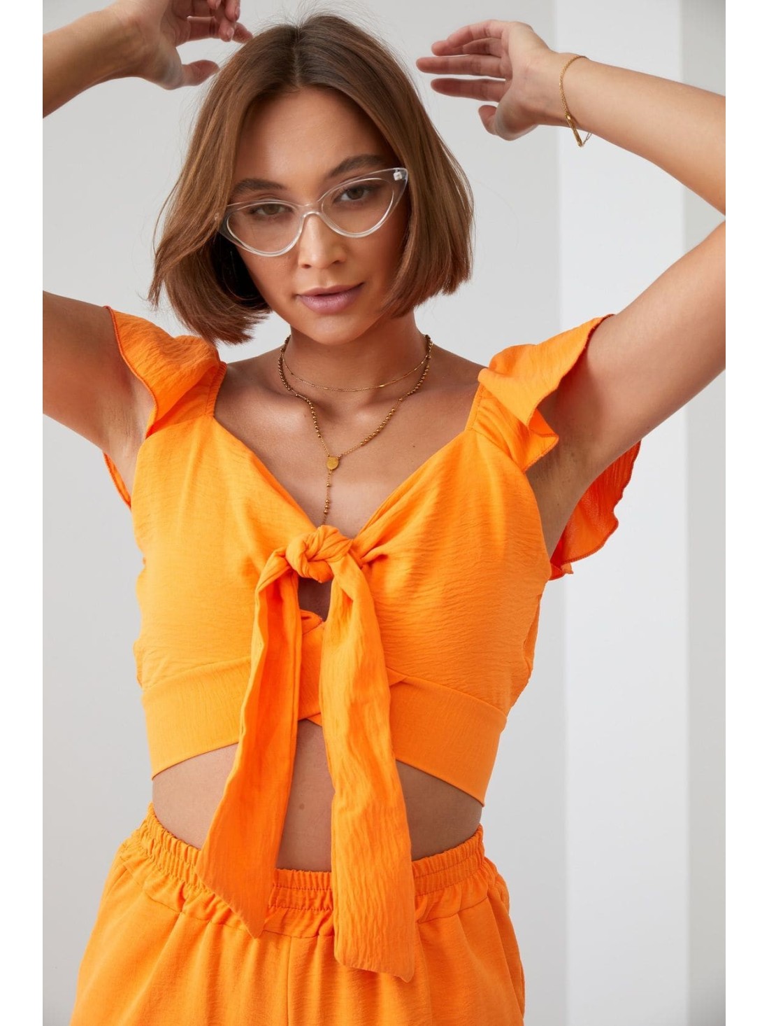 Orangefarbenes Crop-Top-Set mit weiter Hose 8108 – Online-Shop – Boutique